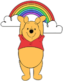 Winnie the Pooh holding up a rainbow