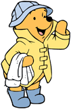 Winnie the Pooh wearing a raincoat