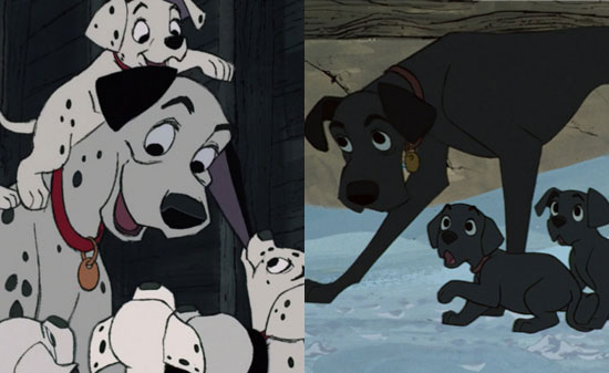 Pongo, Perdita and their puppies disguised as black labradors
