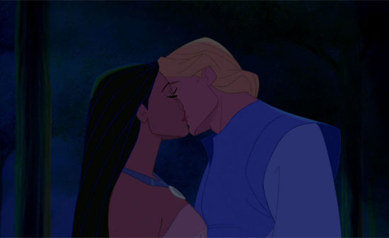 Pocahontas and John Smith kissing