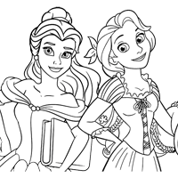 Belle and Rapunzel coloring page