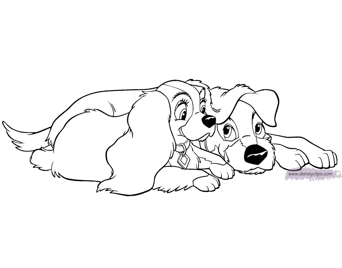 Disney Lady and the Tramp Printable Coloring Pages | Disney Coloring Book
