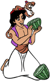 Aladdin holding a melon with Abu