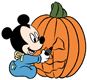 Baby Mickey drawing on a pumpkin