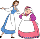 Belle chatting with human Mrs Potts