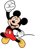 Mickey Mouse jumping with his fist in the air