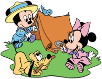 Baby Mickey, Minnie and Pluto camping