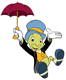 Jiminy Cricket hanging from umbrella
