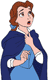 Shocked Belle wearing her cape