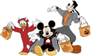 Mickey Mouse, Donald Duck and Goofy on Halloween