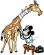 Veterinarian Mickey Mouse examing a giraffe