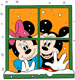 Mickey, Minnie looking from window in winter