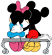 Mickey, Minnie sitting on a bench - back view