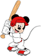 Mickey Mouse holding a baseball bat