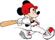 Mickey Mouse swinging a baseball bat