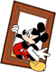 Mickey Mouse walking through a picture frame