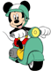 Mickey Mouse riding a scooter