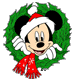 Mickey Mouse with his head in a wreath