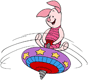 Piglet playing on a spinning top