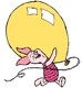 Piglet running with a balloon