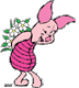 Piglet holding flowers