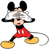 Scared Mickey Mouse covering his eyes