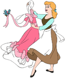 Cinderella admiring her pink dress