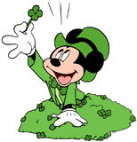 Mickey Mouse finding a four-leaf clover