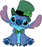 Stitch wearing a Saint-Patrick's Day hat and bowtie
