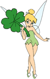 Tinker Bell holding a four leafed clover