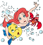 Human Ariel swimming to the surface with Flounder and Sebastian