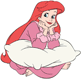 Ariel sitting down in her nightgown with a pillow
