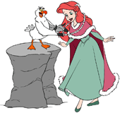 Scuttle giving Ariel a seashell necklace