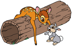 Thumper helping Bambi over a fallen tree