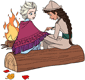 Elsa and Honeymaren sitting on a log