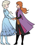 Anna and Elsa holding hands face to face