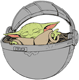 Baby Yoda, the Child, in his hovering pram