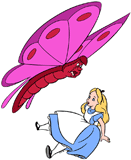 The Caterpillar, transformed into a butterfly, red with anger, screaming at Alice