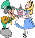 Alice, Mad Hatter with unbirthday cake