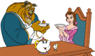 Belle, Beast, Mrs Potts, Chip at the table