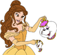 Belle pouring tea from Mrs Potts into Chip