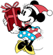 Classic Minnie Mouse holding a Christmas present
