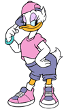 Daisy Duck wearing a baseball cap