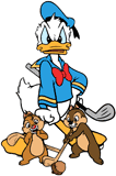 Donald Duck with Chip and Dale playing golf