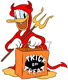 Donald Duck trick-or-treating as a devil