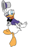 Donald Duck wearing a tuxedo and a top hat