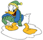 Donald Duck making a snowball