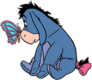 Eeyore staring at a butterfly on his nose