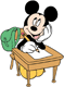 Mickey Mouse at his desk in class