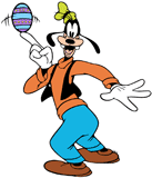 Goofy twirling an Easter egg on his index finger
